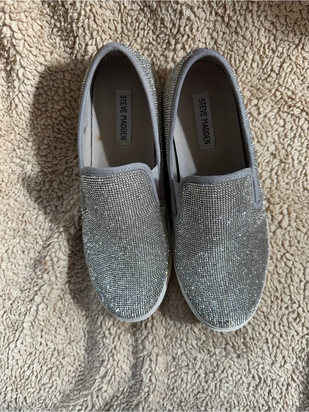 Steve Madden Silver Rhinestone Slip-On Sneakers